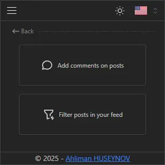 LinkedIn Ultima interface with comment and feed-filter actions