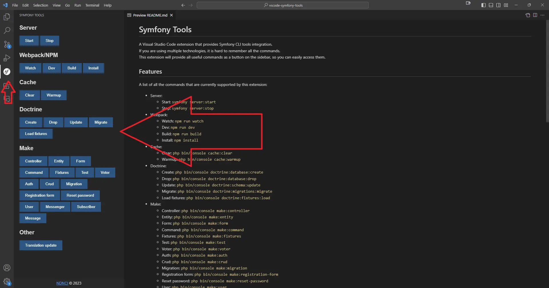 Symfony Tools extension listing for Visual Studio Code